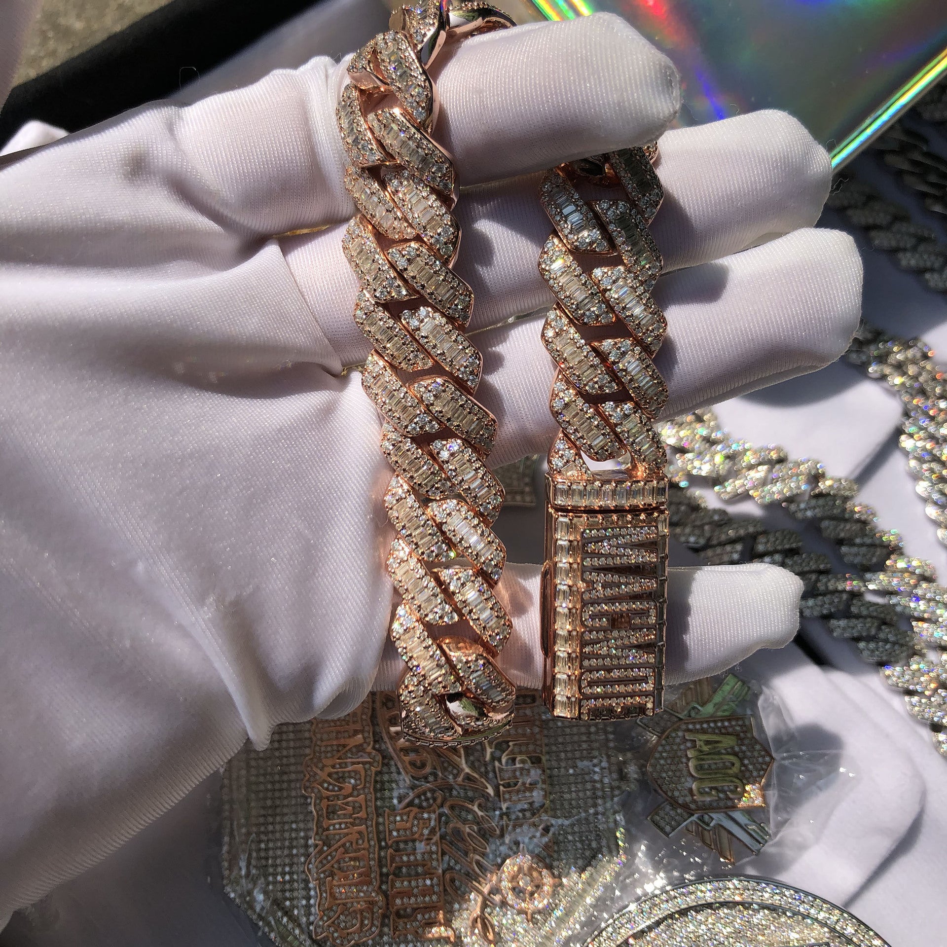 Rantai Kuba Multiukuran Bertatahkan Berlian Perak Sterling Bergaya Hip-Hop Lintas Batas Eropa dan Amerika Moissanite Rhombus