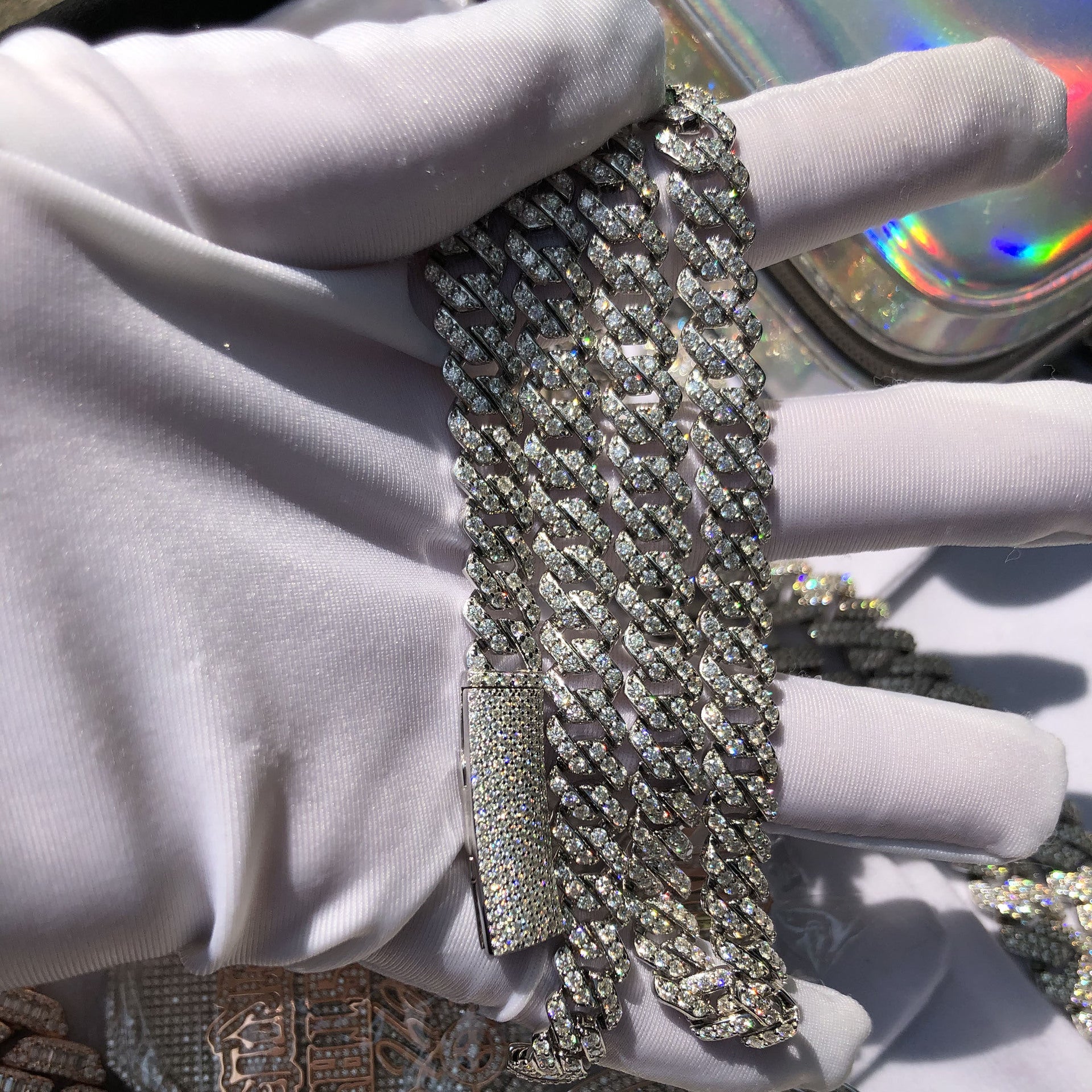 Rantai Kuba Multiukuran Bertatahkan Berlian Perak Sterling Bergaya Hip-Hop Lintas Batas Eropa dan Amerika Moissanite Rhombus