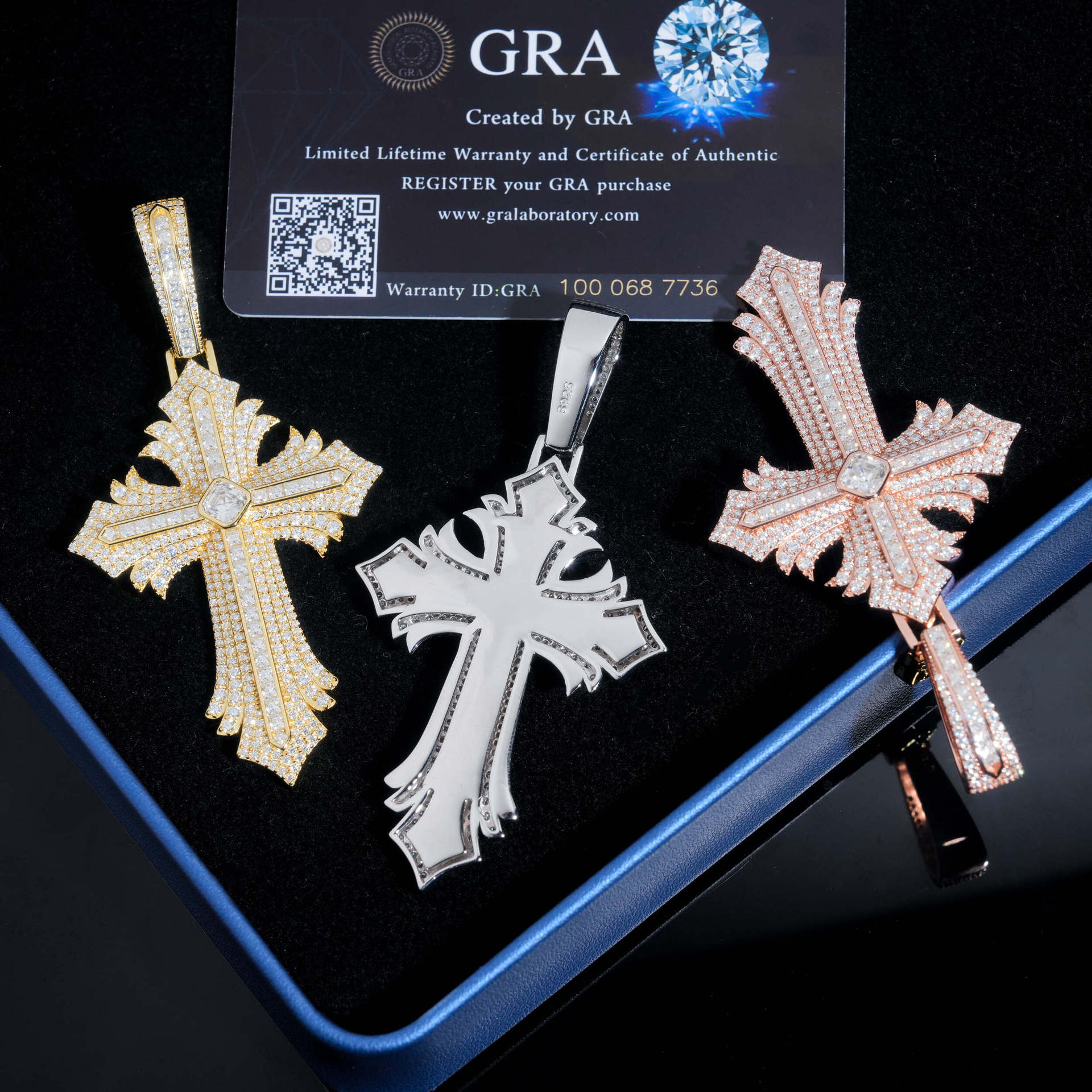 Loket Salib Popular di Eropah dan Amerika, Bertatah Penuh dengan Moissanite D-Color, Melepasi Penguji Berlian dan Dilengkapi dengan Sijil GRA