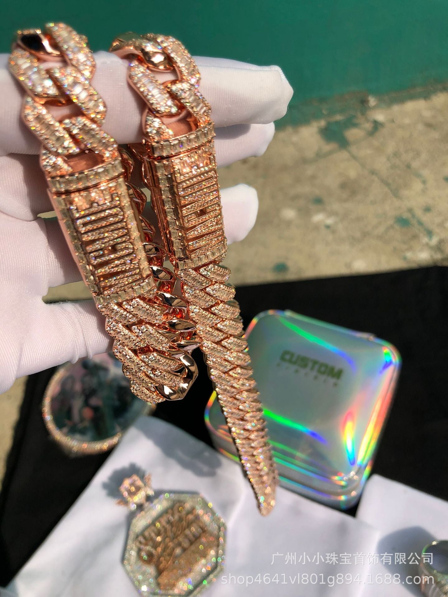 Rantai Kuba Multiukuran Bertatahkan Berlian Perak Sterling Bergaya Hip-Hop Lintas Batas Eropa dan Amerika Moissanite Rhombus