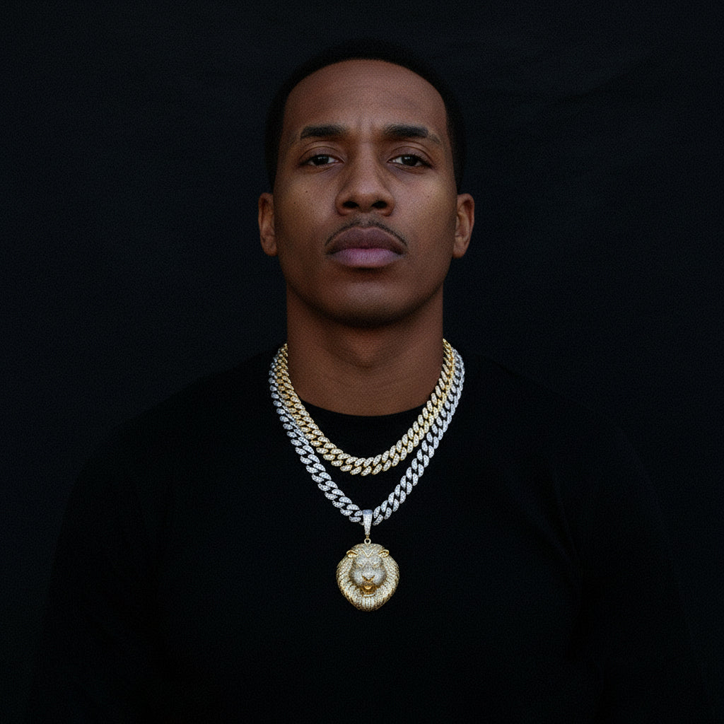 Iced-Out King Lion Pendant & Chain Set (Gold or Silver)【A21】