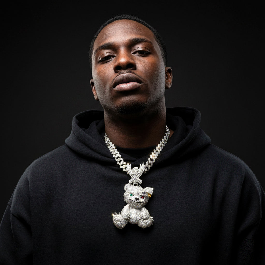 Psycho Bear Iced-Out Pendant With Intricate Design【A06】