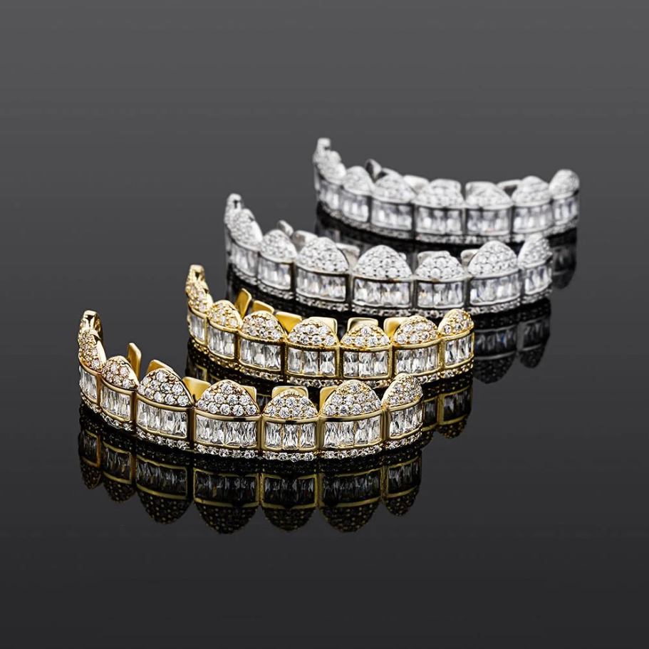 18K Gold Diamond & Baguette Grillz