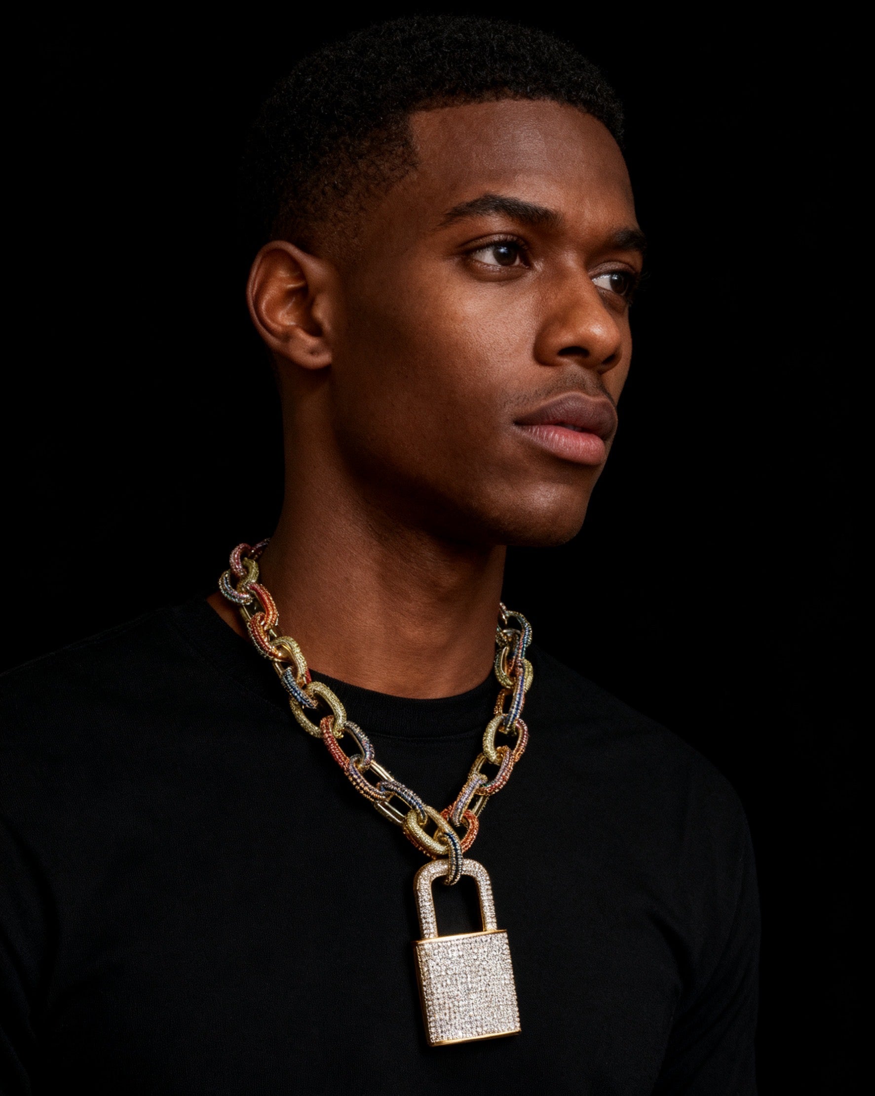 Iced-Out Padlock Pendant, Men's Luxury Bling Pendent,Statement Streetwear Jewelry, A80