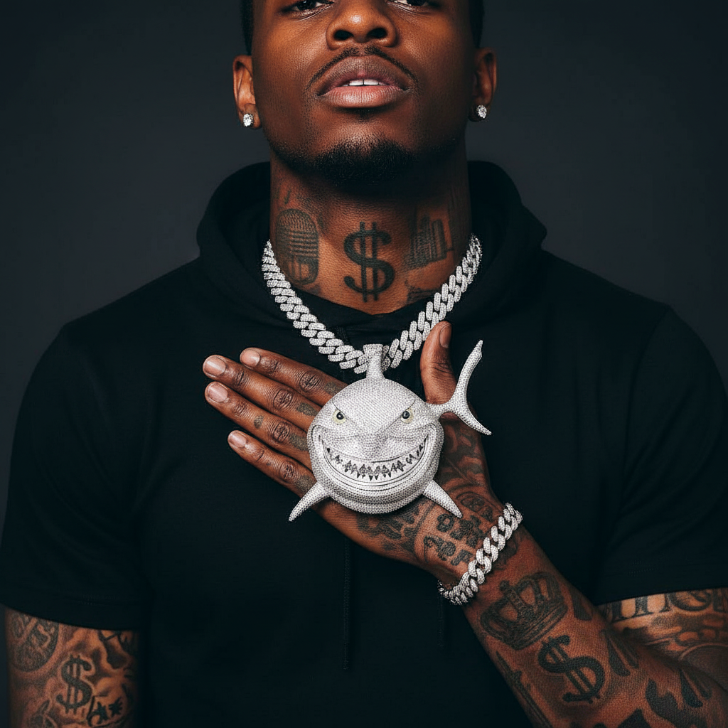 Iced-Out Shark Attack Pendant & Chain Set【A50】