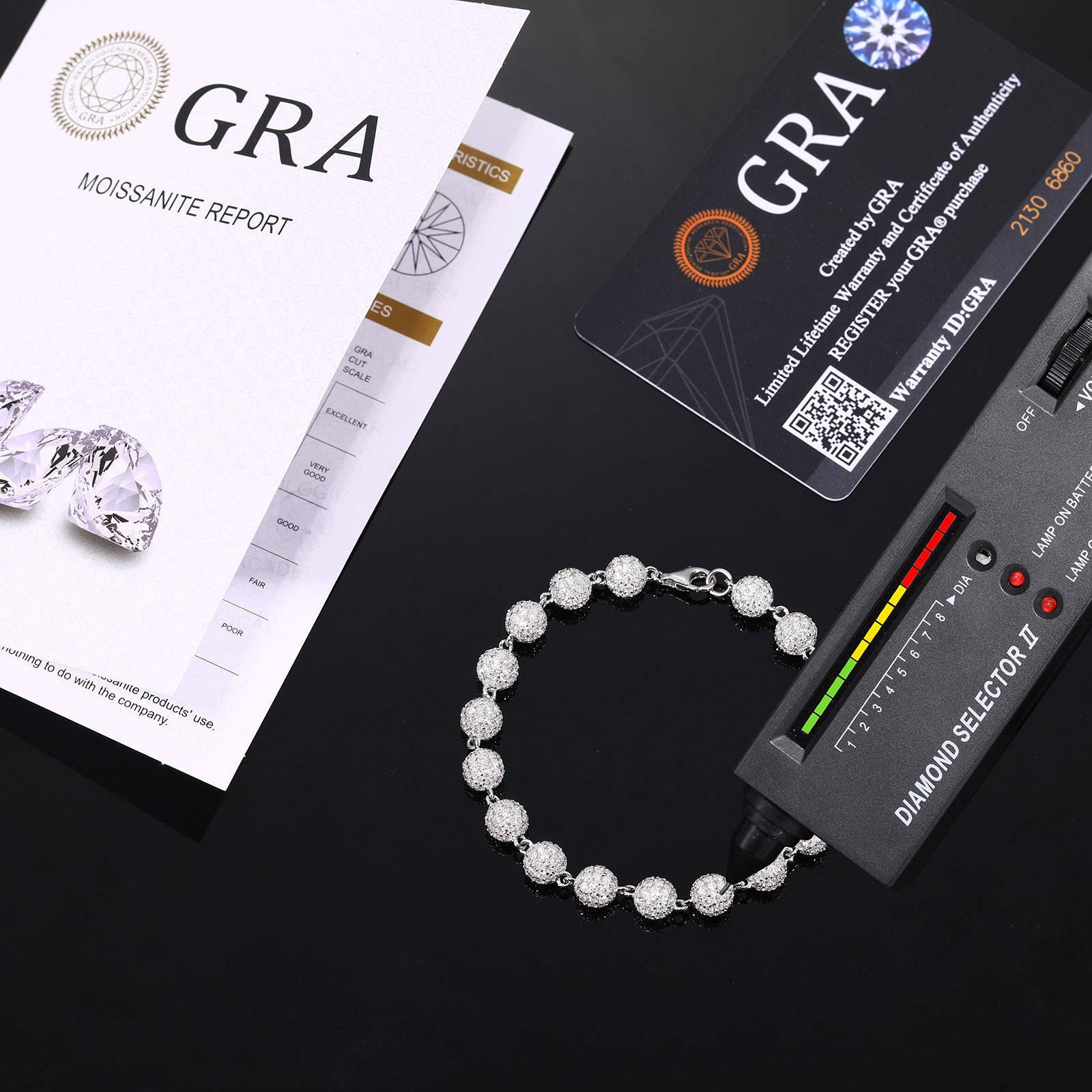 Moissanite round bead bracelet