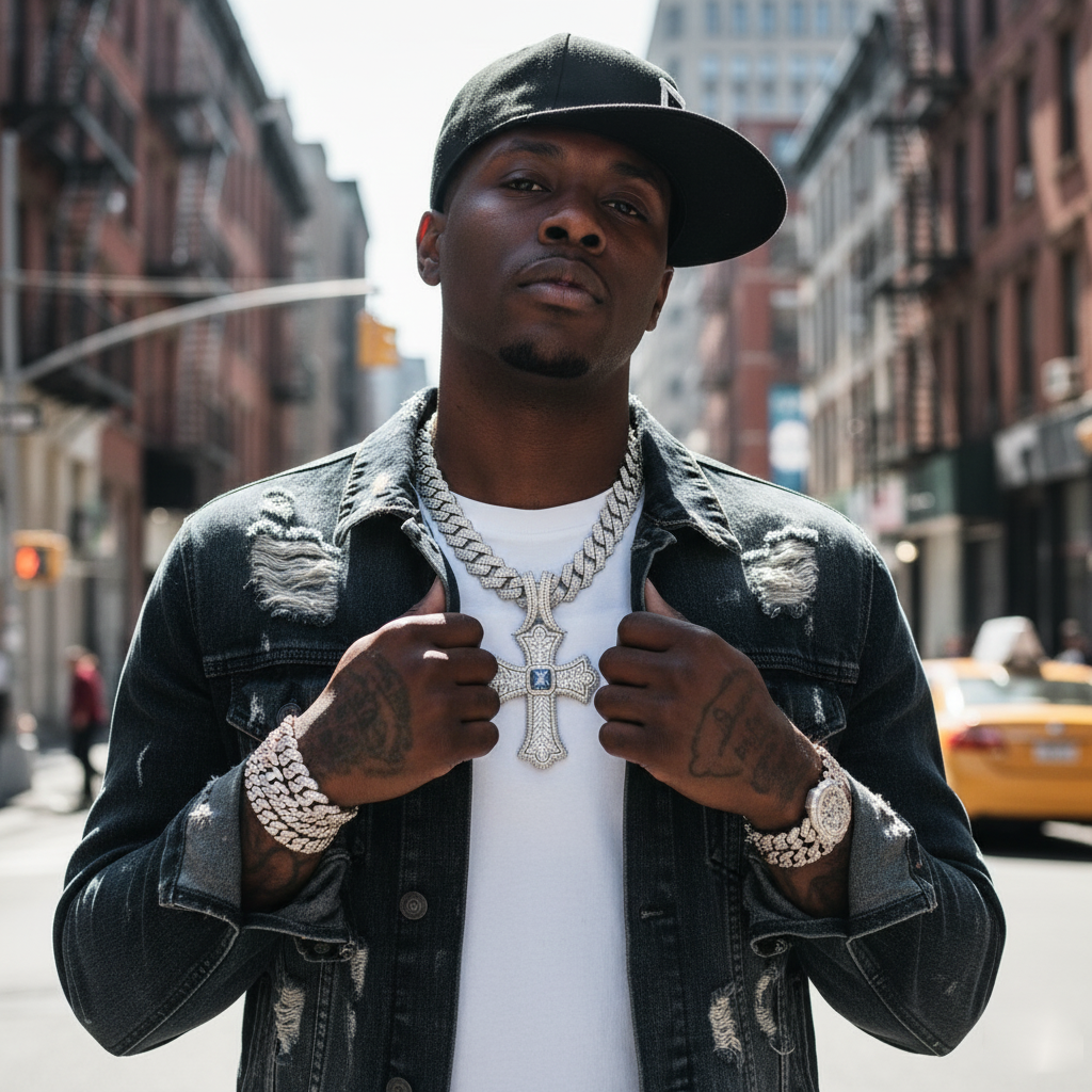 Regal Iced-Out Cross Pendant & Chain Set【A46】