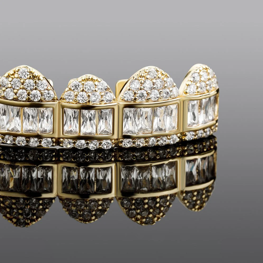 18K Gold Diamond & Baguette Grillz