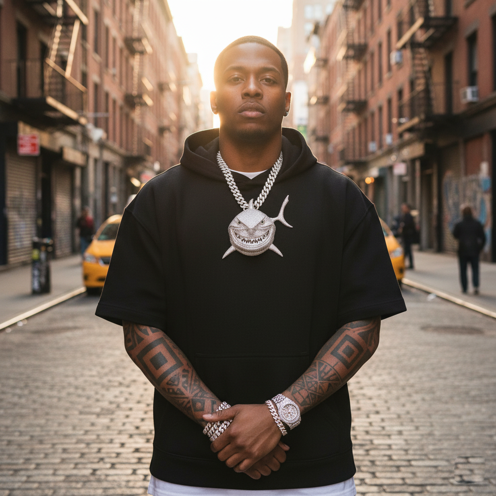 Iced-Out Shark Attack Pendant & Chain Set【A50】