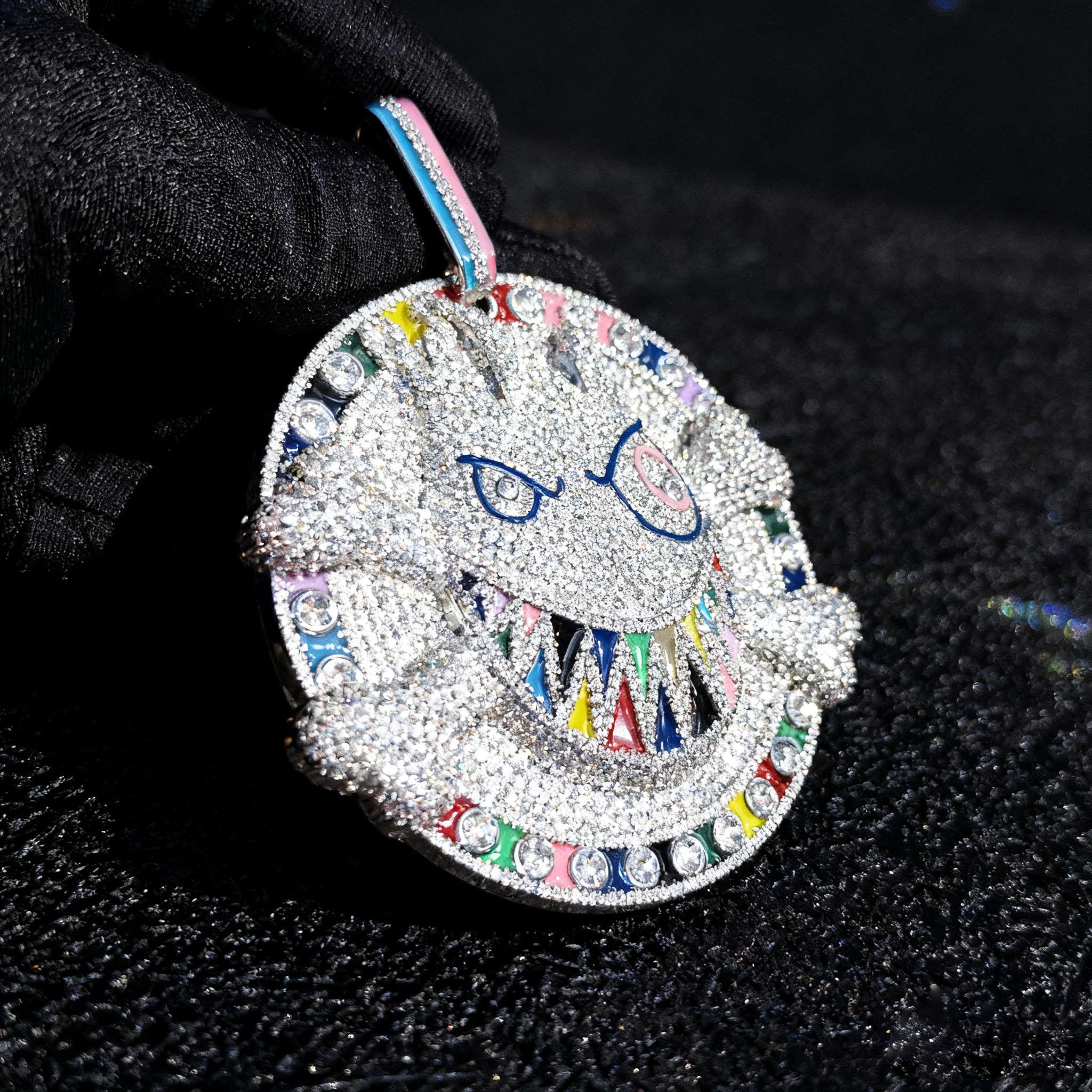 Rainbow Shark Dog Iced-Out Pendant【A18】