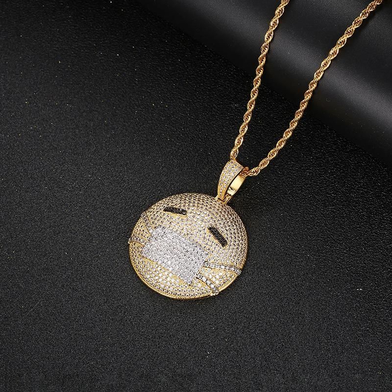 Iced-Out Masked Emoji Pendant【A34】
