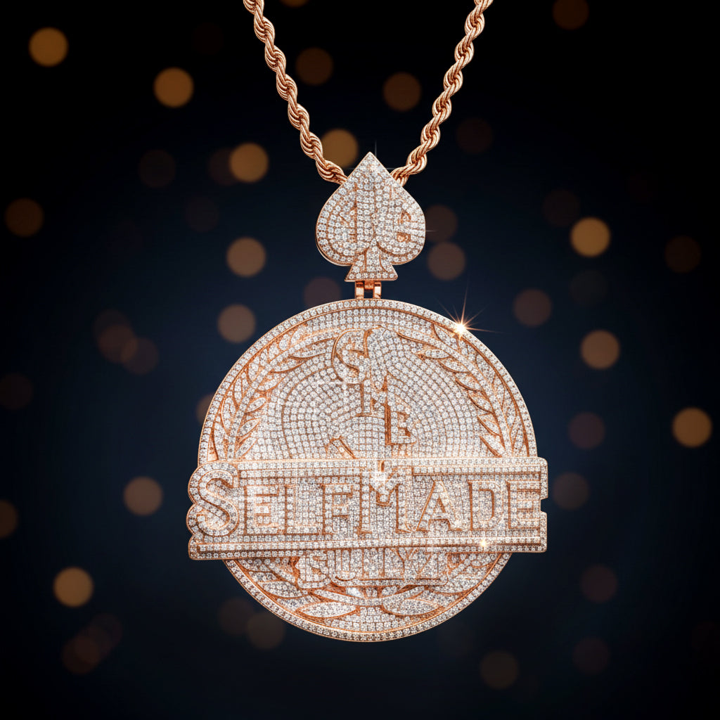 Hip-hop style men's "Self Made" Spade Pendant Necklace【A04】