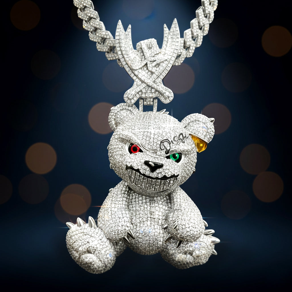 Psycho Bear Iced-Out Pendant With Intricate Design【A06】