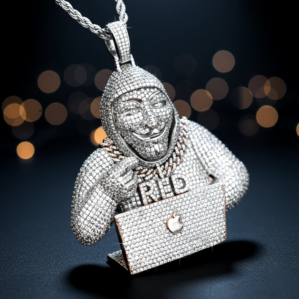 Anonymous Hacker Iced-Out Pendant【A45】