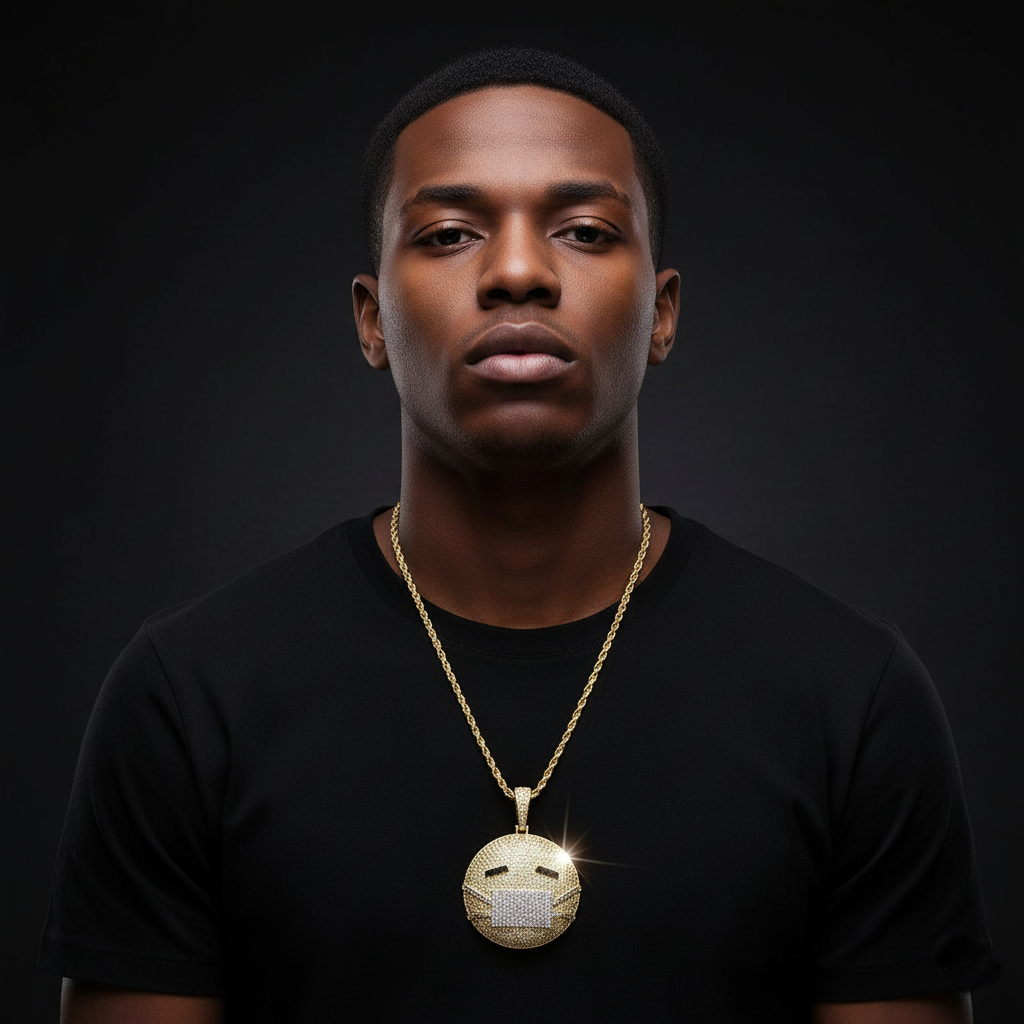 Iced-Out Masked Emoji Pendant【A34】