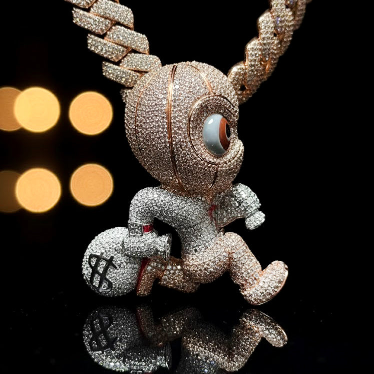 The "Money Run" Iced-Out Character Pendant & Chain Set【A64】