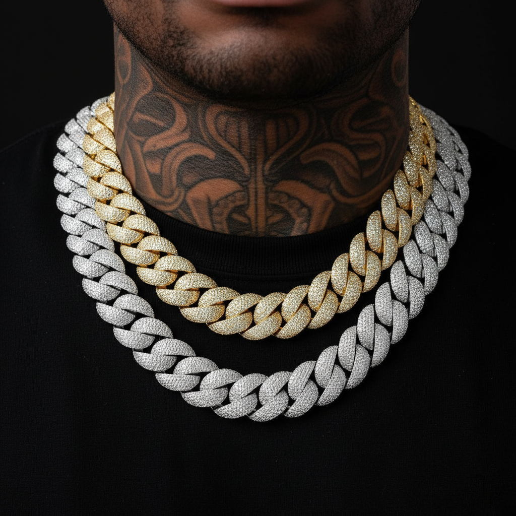 Full Inlaid Gemstone Iced-Out Cuban Chain Set【A26】