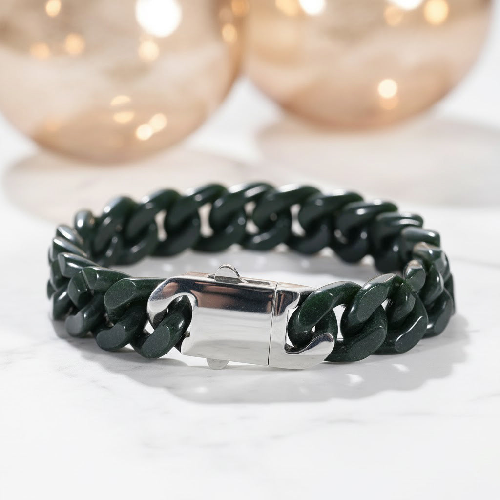 12mm Heirloom Drip Cuban Chain: Authentic Hetian Jade Cuban Chain【A67】