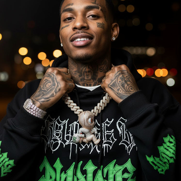 The "Money Run" Iced-Out Character Pendant & Chain Set【A64】