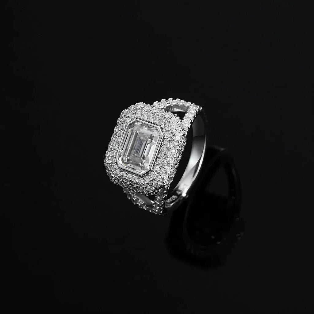 Baguette Cut Moissanite Platinum Pave Ring