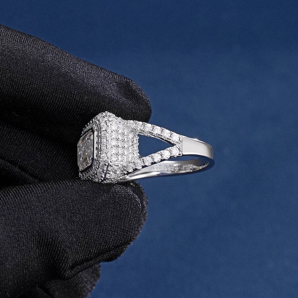 Baguette Cut Moissanite Platinum Pave Ring
