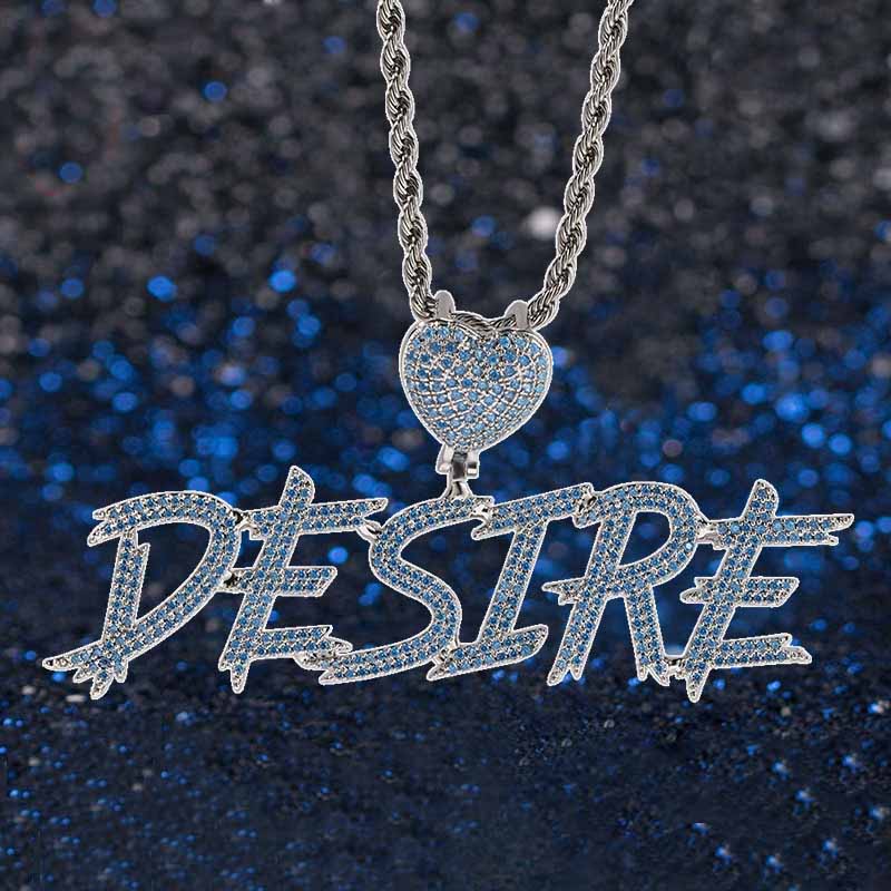 Customized Sea Blue Double Cursive Love Buckle Letters DIY Splicing Pendant