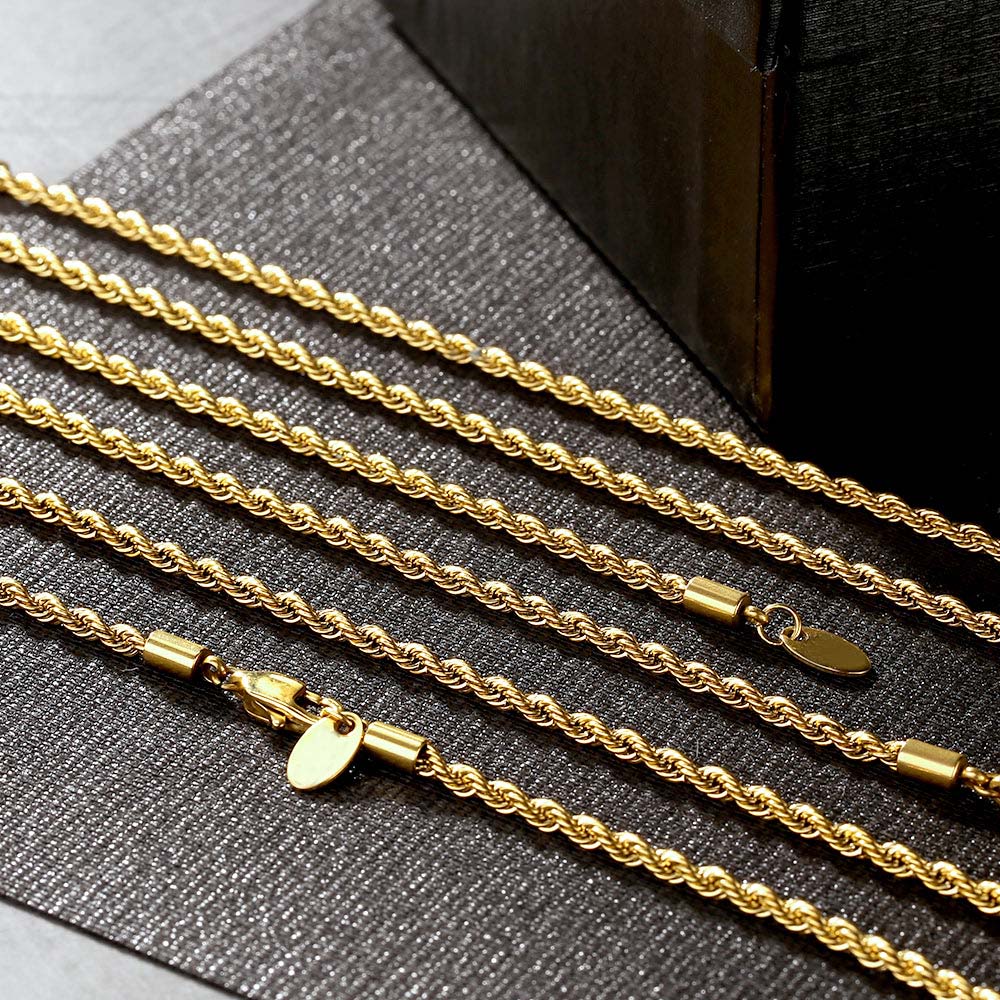 3mm Stainless Steel Mens Rope Chain in 18K Gold