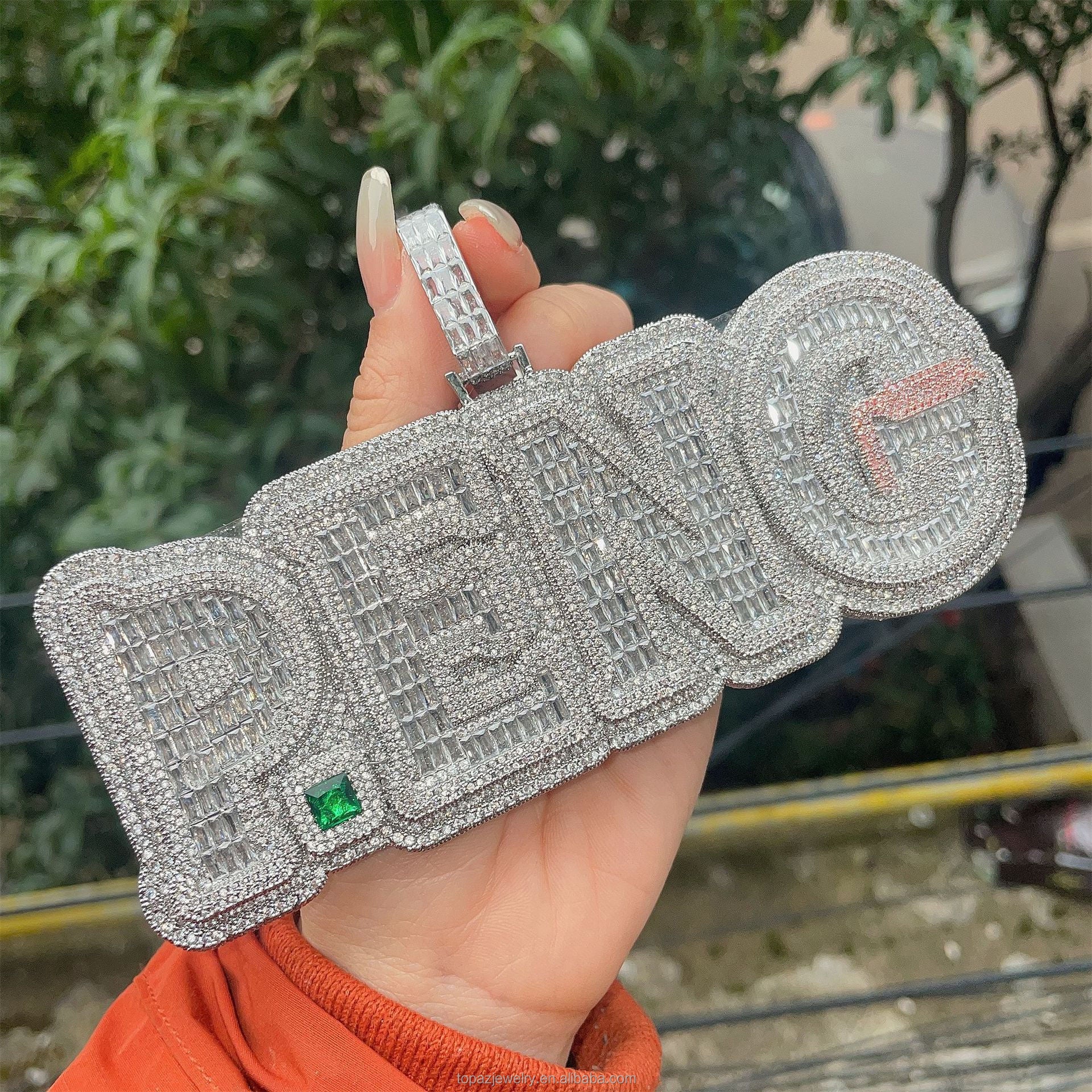 Loket Hip-hop bertatahkan Berlian Nombor dan Huruf, Aksesori Fesyen untuk Lelaki Trend, Kalung Moissanite Perak Sterling untuk Lelaki Eropah dan Amerika