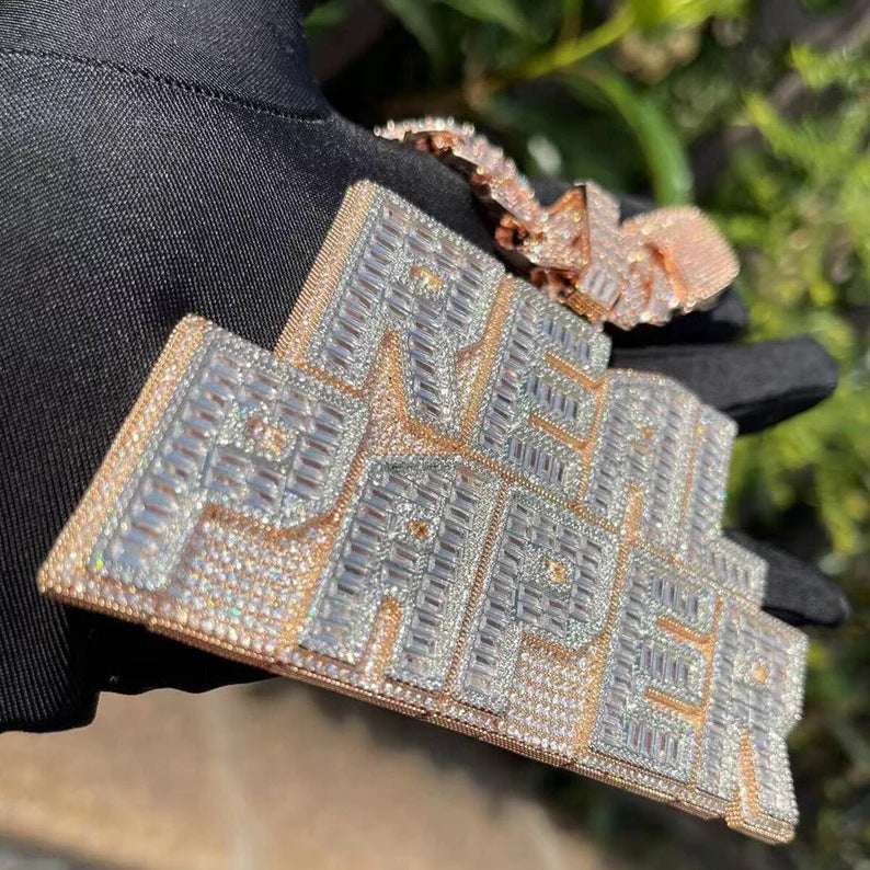 Liontin Hip-hop Kustom, Kalung Liontin Moissanite Berukuran Besar, Liontin Bertahtakan Berlian Penuh, Liontin Perak Sterling