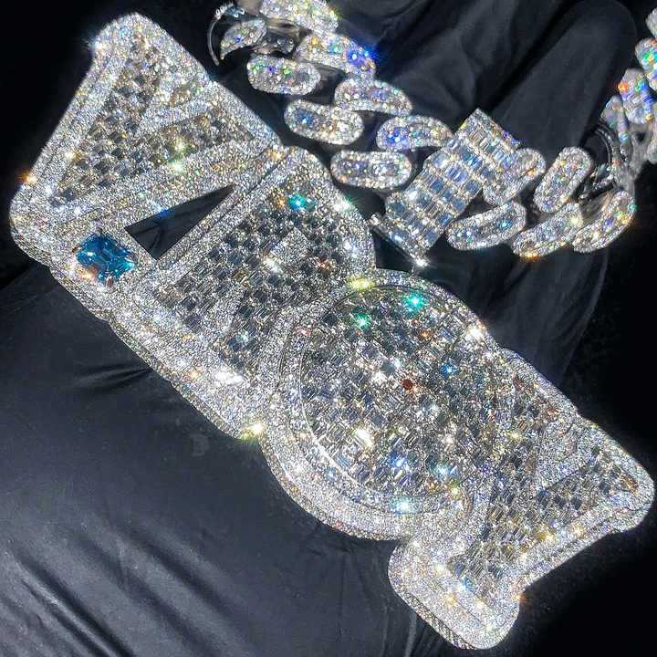 Loket Hip-hop dengan Nombor dan Huruf Bertatah Berlian, Barang Kemas Fesyen untuk Lelaki Trend, Kalung Moissanite Perak Sterling untuk Lelaki Eropah dan Amerika