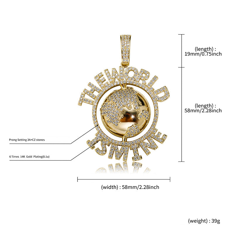 Moissanite Ice circle cut THE WORLD IS MY design pendant