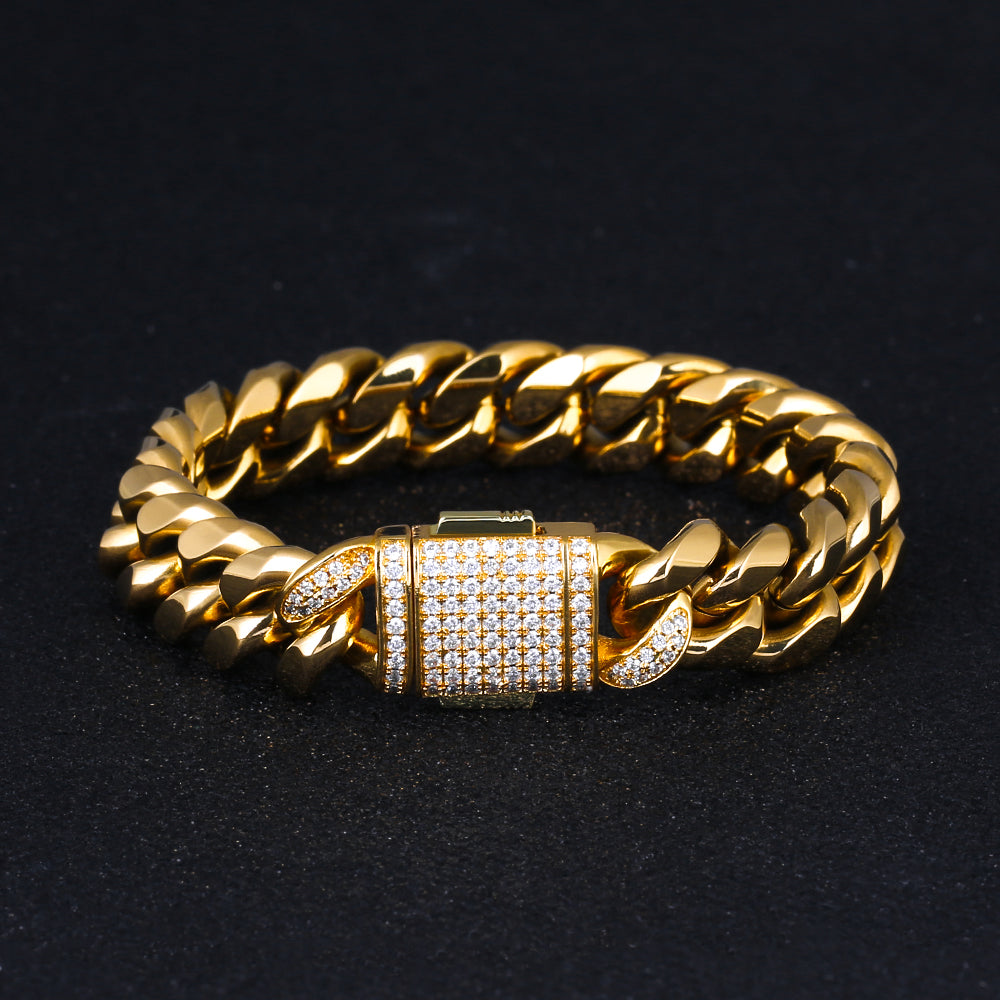 12mm Iced Out Box Clasp Moissanite Miami Cuban Link Bracelet