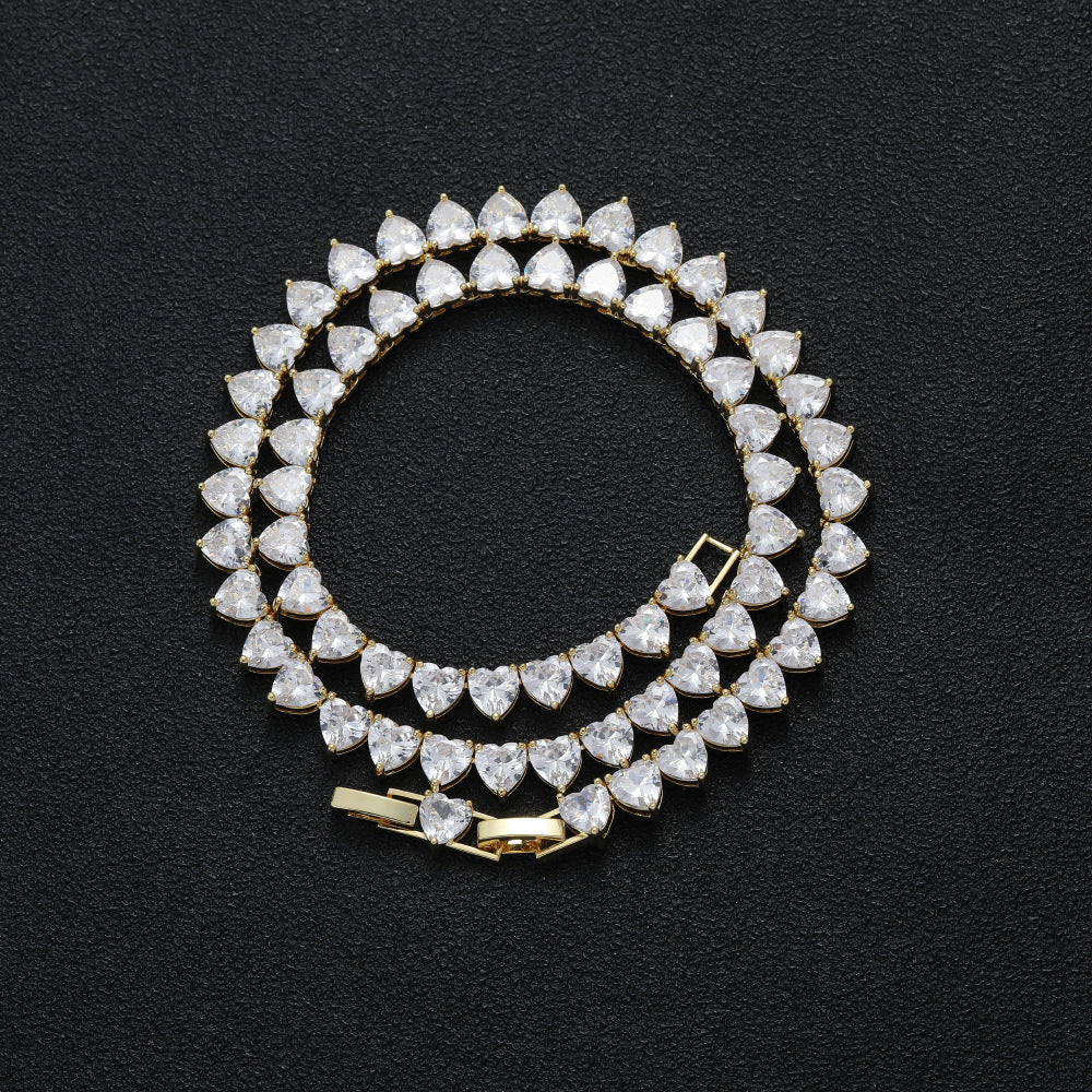 6mm Heart Cut Tennis Chain - 18K Gold Plated