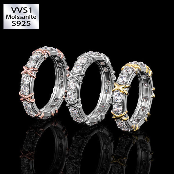 Two Tone Crossover Moissanite Ring