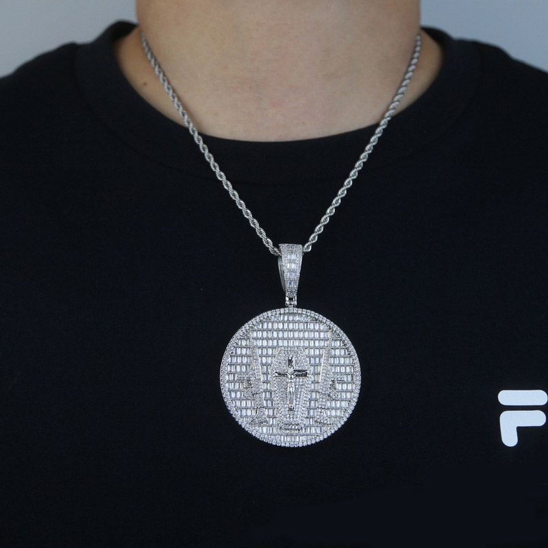 Hip Hop | Baguette Cut Crucifix Cross Round Pendant