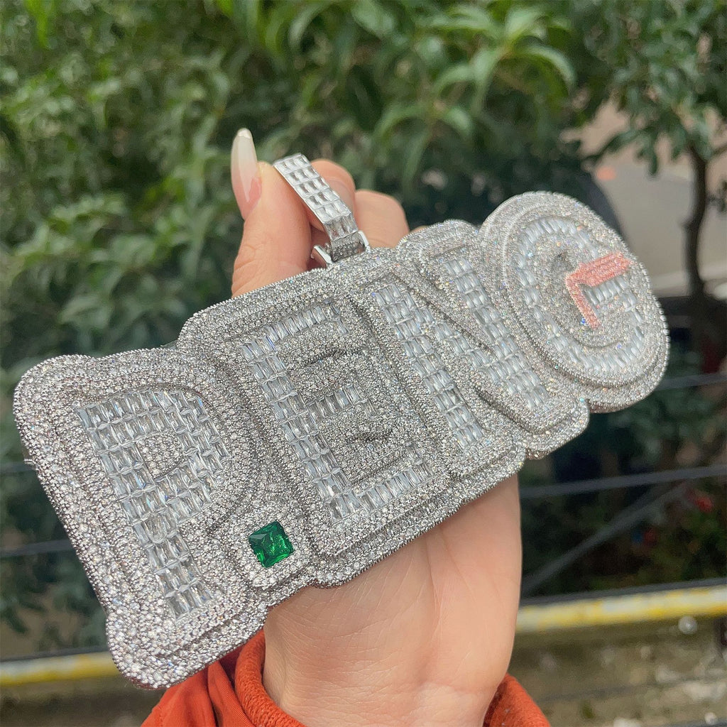 Loket Hip-hop bertatahkan Berlian Nombor dan Huruf, Aksesori Fesyen untuk Lelaki Trend, Kalung Moissanite Perak Sterling untuk Lelaki Eropah dan Amerika