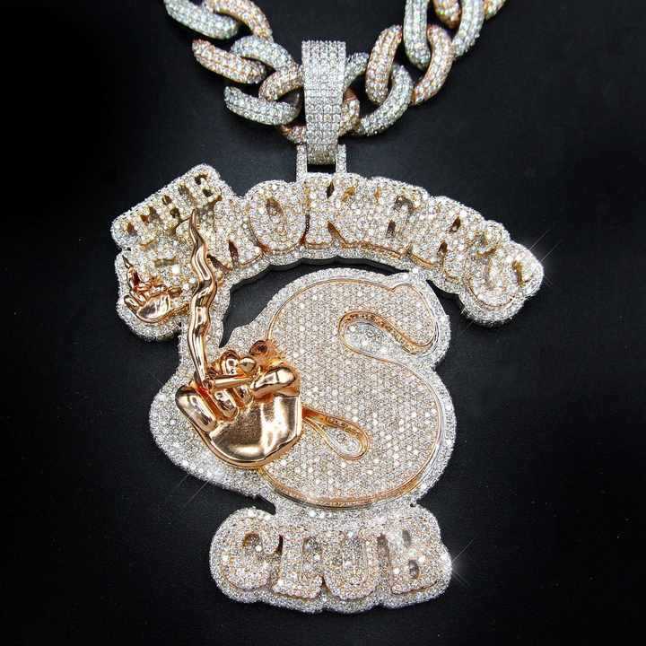 Liontin Besar Hip-hop, Perak Sterling Bertahtakan Berlian Moissanite, Kalung Perhiasan Modis untuk Pria Trendi