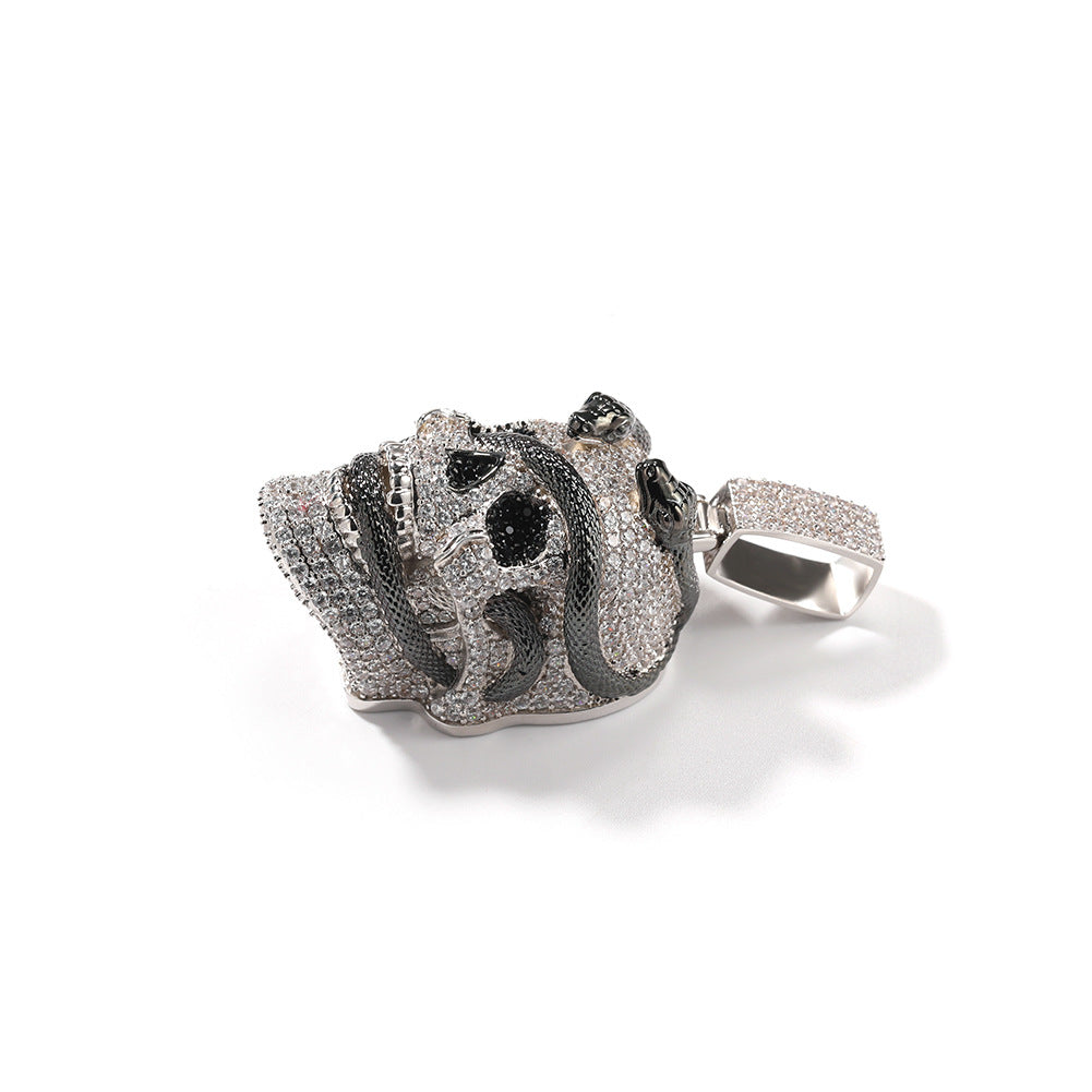 Snake Skull Moissanite Pendant in White & Black Gold