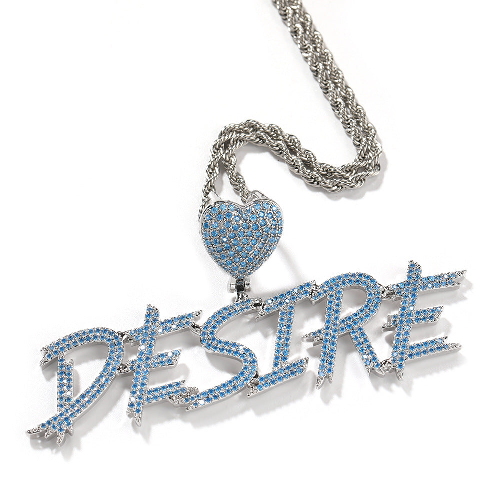 Customized Sea Blue Double Cursive Love Buckle Letters DIY Splicing Pendant