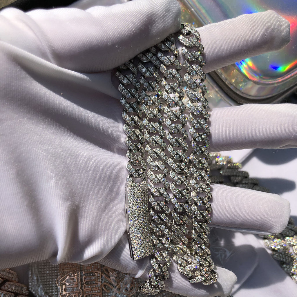 Gaya Hip-hop Rentas Sempadan Eropah dan Amerika Sterling Silver Bertatahkan Moissanite Rhombus Rantai Cuba Berbilang Saiz Kuba