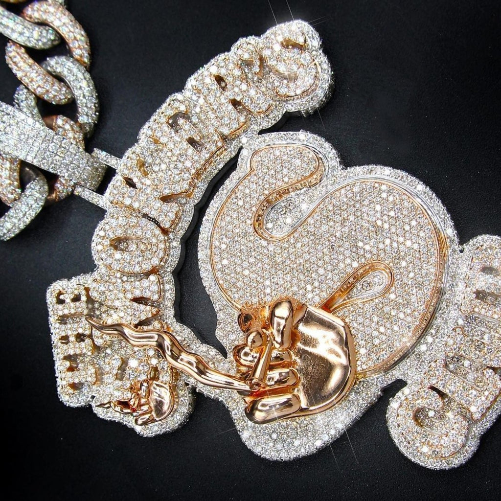 Liontin Besar Hip-hop, Perak Sterling Bertahtakan Berlian Moissanite, Kalung Perhiasan Modis untuk Pria Trendi