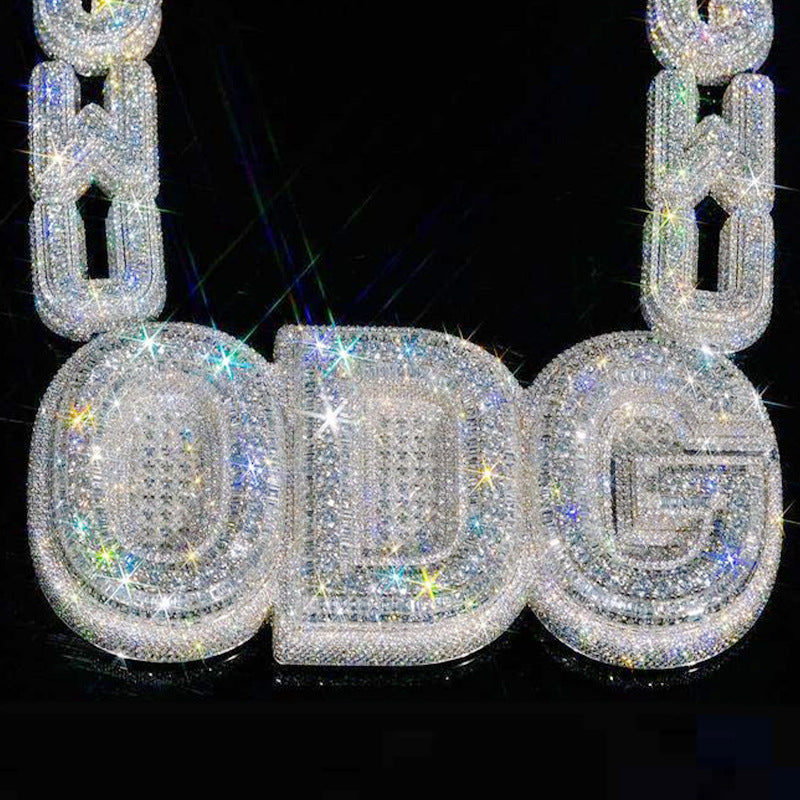 Loket Hip-hop dengan Nombor dan Huruf Bertatah Berlian, Barang Kemas Fesyen untuk Lelaki Trend, Kalung Moissanite Perak Sterling untuk Lelaki Eropah dan Amerika