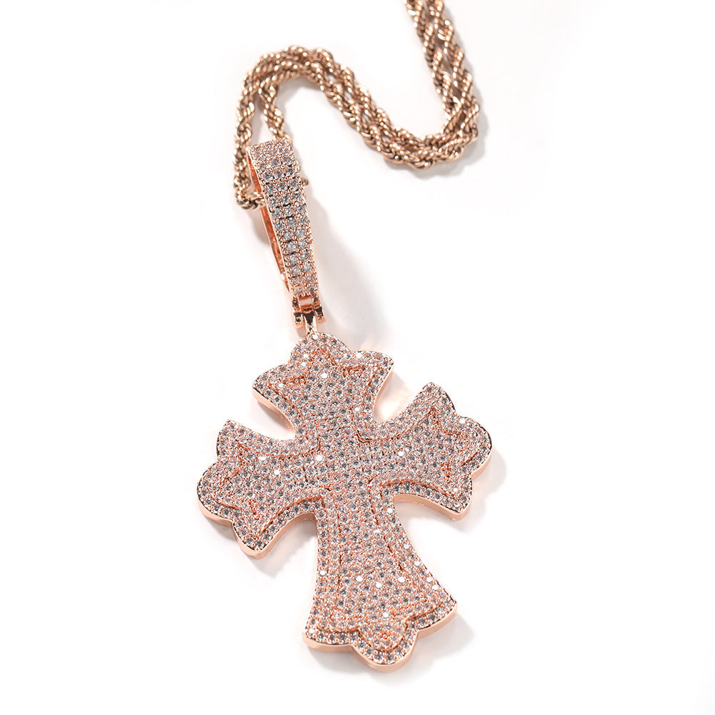 Moissanite 10mm Cuban Chain Cross Pendant Set