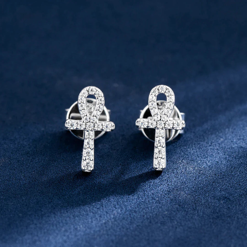 Micro Ankh Moissanite Stud Earring