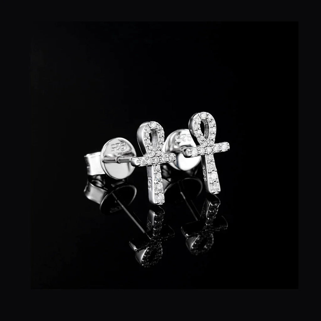 Micro Ankh Moissanite Stud Earring