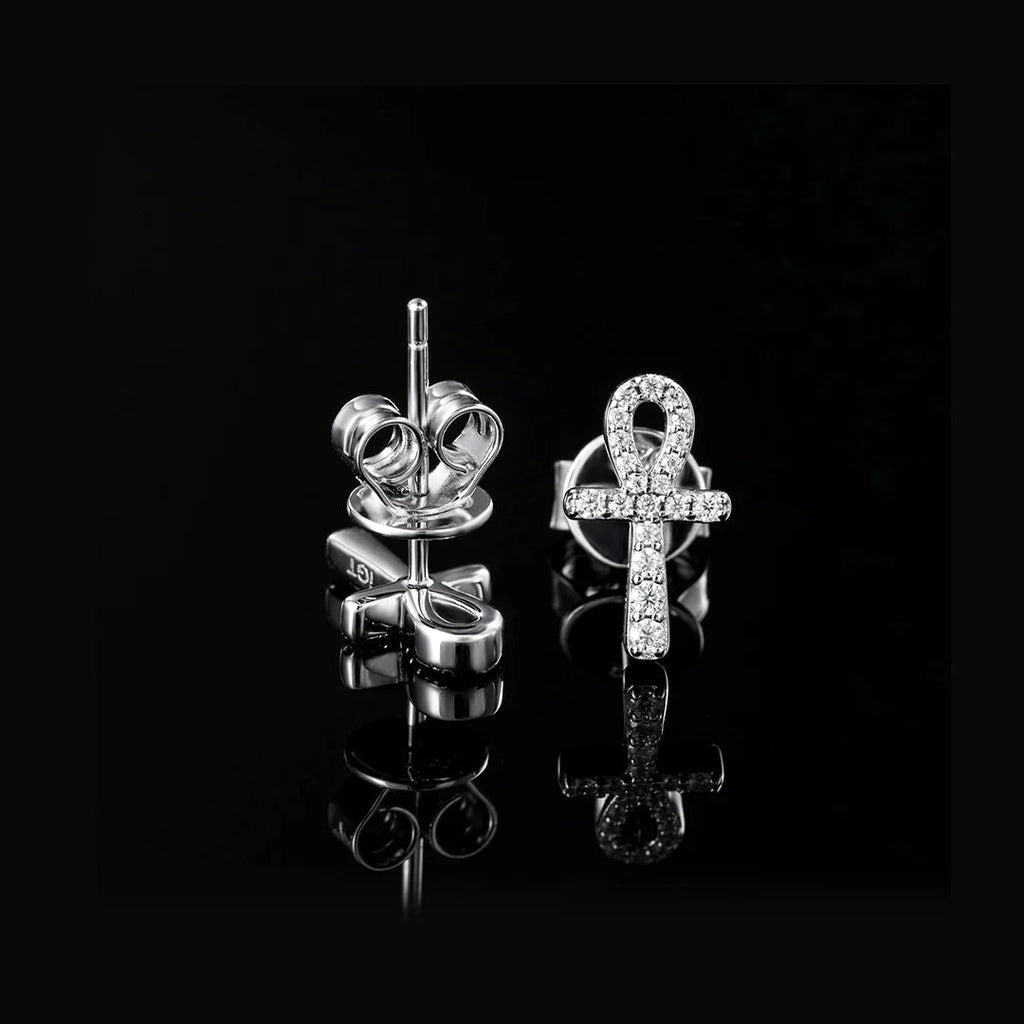 Micro Ankh Moissanite Stud Earring