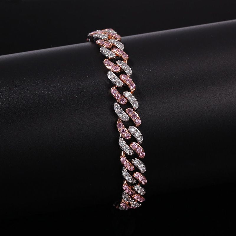 8mm White&Pink Two Tone Moissanite Cuban Bracelet