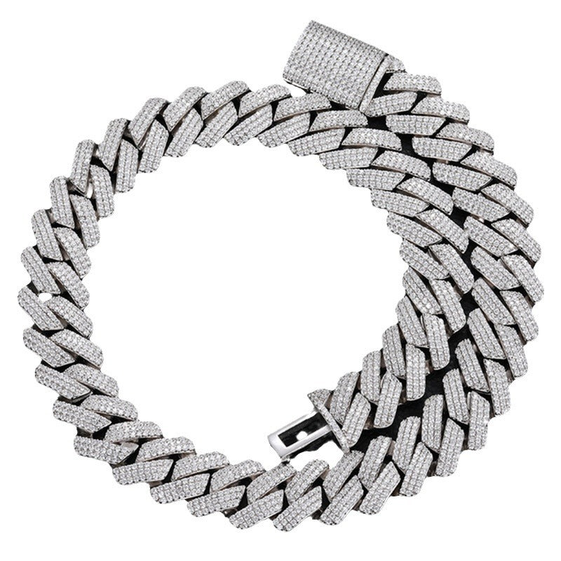 Gaya Hip-hop Rentas Sempadan Eropah dan Amerika Sterling Silver Bertatahkan Moissanite Rhombus Rantai Cuba Berbilang Saiz Kuba