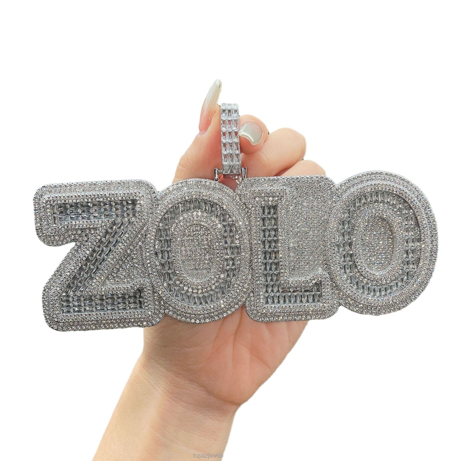 Loket Hip-hop bertatahkan Berlian Nombor dan Huruf, Aksesori Fesyen untuk Lelaki Trend, Kalung Moissanite Perak Sterling untuk Lelaki Eropah dan Amerika