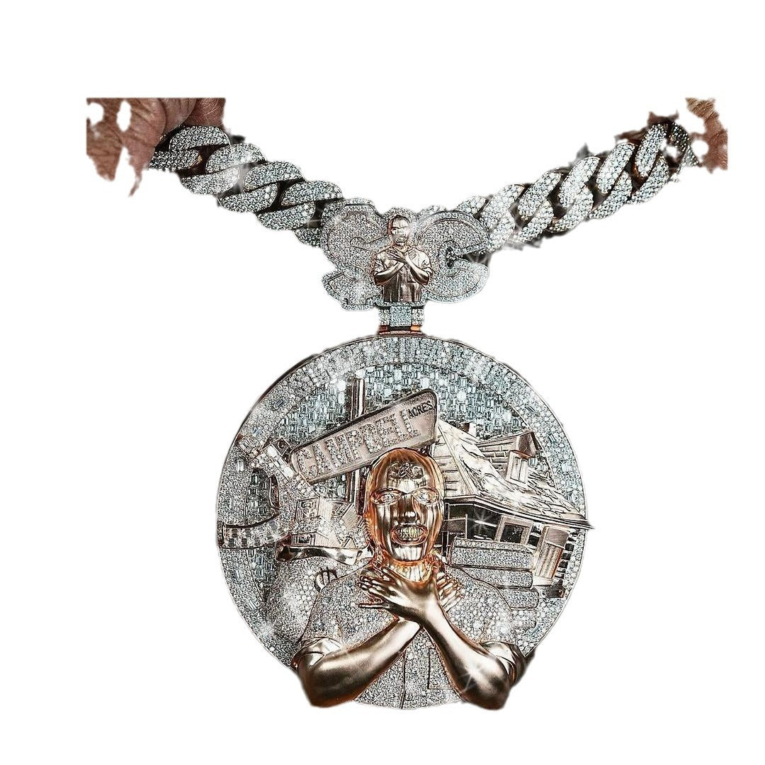 Loket Hip-hop DIY Terlaris, Bertatah Perak Sterling dengan Berlian Moissanite, Kalung Sosok Manusia Bersaiz Besar dalam Gaya Eropah dan Amerika